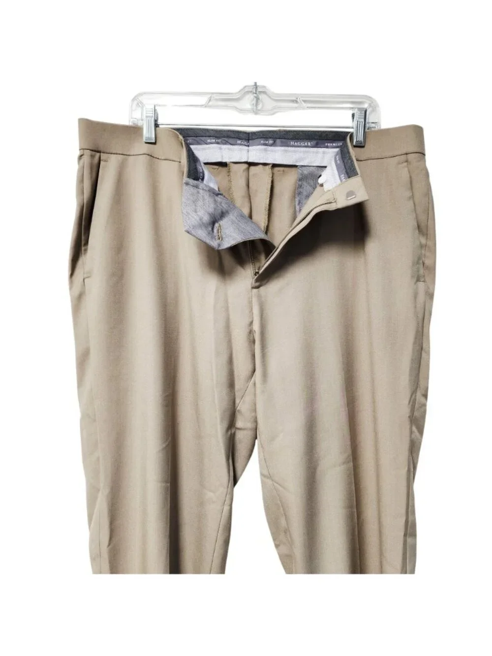 Haggar Mens Slim Fit Premium Comfort Khaki Dress Pants 38x30 Beige